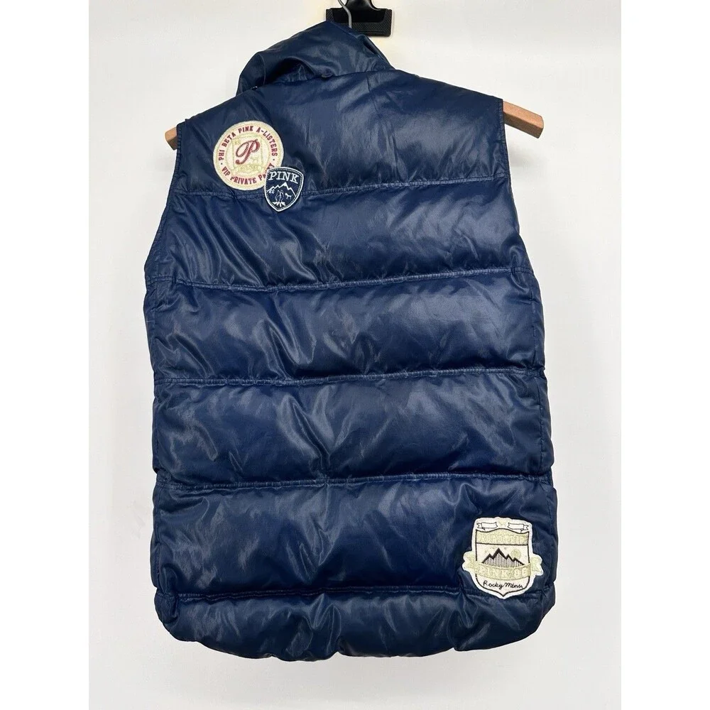 Victoria Secret Pink Trustees Of The University Puffer Vest Navy Blue S Y2K‎ Vtg